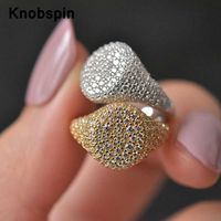 Knobspin S925 Sterling Silver 18k banhado a ouro branco Diamantes completos Anéis espumantes para mulheres homens festa festa jóias 220113