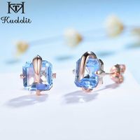 Kuololit Blue Topaz Glass Stud Earrings for Girl Korean Female Wedding Earrings 585 Rose Gold Earrings For Women Fine Jewelry 210610