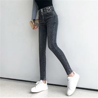 Kadınlar Kot 2021 İlkbahar ve Sonbahar Uzunluk Artı Boyut Ayak Yüksek Bel Sıska Penon Pantolon