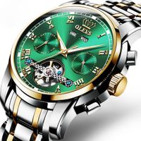 Механические мужские часы Автоматическая нержавеющая сталь водонепроницаемый дата недели Зеленая мода классические наручные часы