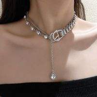Pendant Necklaces Long Chain Water Drop Crystal Choker Women Statement Jewelry Button Tassel Rhinestone Belt