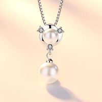 8mmジェミニファッション2真珠の淡水天然真珠のペンダント女性のスターリングシルバーネックレス女性18Kホワイトゴールドメッキ