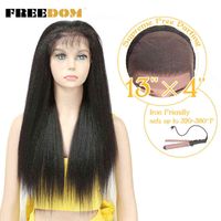 FREEDOM Synthetic Lace Front Wigs For Black Women Yaki Straight Long 26inch perruque Lace Wig Baby Hair Heat Resistant Fiber 220121