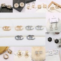 Karışık Gönderme Lots 18 K Altın Kaplama 925 Gümüş Basit Marka Tasarımcılar Harfler Saplama Geometrik Ünlü Kadınlar Kristal Rhinestone Inci Küpe Düğün Takı Takı