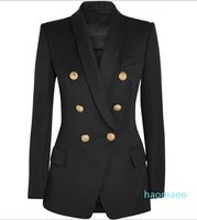 Designer-Premium-Top-Qualität Originaldesign Frauen Zweibrustige Slim Jacke Metallschnallen Blazer Retro Tuch Kragen Outwear 3 Farben