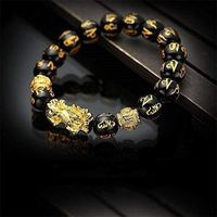 Pi Xiu Wealth Bracelet Men Women Feng Shui Yao Obsidian Stone Beads Unisex Wristband Good Luck