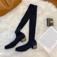 Çizmeler 2021 Kış Güz Kadın Bling Kristal Diz Üzerinde Streç Kumaş Uzun Çorap Kadın Düşük Topuklu Örgü Ayakkabı