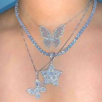 Кулон ожерелья 5a Кубический цирконий Изаящий Bling Ice Женщины Ювелирные Изделия Цвета CZ Бабочка Ожерелье 220210