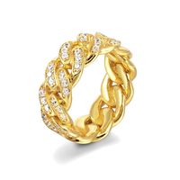 Cuban chain shaped men' s gold plated zircon ring, coppe...