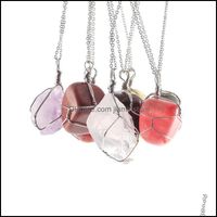 Pendant Necklaces Rose Quartz Topaz Citrine Agate Necklace Natural Semi-Precious Stone Winding For Women Charm Jewelry Gifts Drop Delivery 2