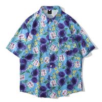 Camisas casuales de los hombres 2021 Verano Hombre hawaiano Mujeres rechazan el cuello de manga corta para mujer Tops y blusas Ropa de vacaciones de playa floral