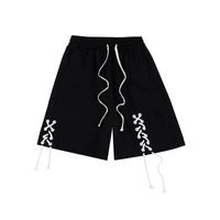 Front Drawstring Pants Elastic Waist Black Casual Shorts Men...