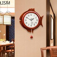 Antique Wooden Wall Clocks Home Decor Chinese Style Solid Wood Clock Living Room Creative Simple Silent Watch