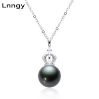 925 Sterling Silver Necklace 10mm Tahitian Spiral Black Pearl Pendant Women Anniversary Jewelry Gifts 210628