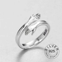 ring Resizable Fine Jewelry Ring 925 Sterling Silver Gold Open Adjustable que s Hands Hug Shaped Loop for Women kofo