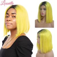 Lace Wigs 1B Yellow Ombre Bob Wig Human Hair 13x4 Frontal For Women Straight Middle Side Part Short Blunt Cut Licoville
