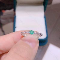 Cluster Rings Natural Emerald Ring 925 Silver Lady Gift Simple Birthday Present Wedding 4mm