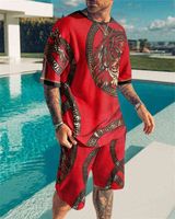 Erkek Set Moda Yaz Eşofman Seti Rahat Tops 3D Baskılı Kısa Kollu Gömlek Şort Spor Büyük Boy T Gömlek Erkek Giysileri H1108