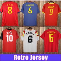 2010 Mens Lange Mouw Caminero Puyol A.Isiesta Pique Soccer Jerseys National Team Torres Isco M.asensio Home Red Away Blue Footall Shirts
