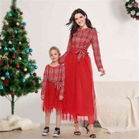 Классическое красное цветное рождественское платье мама дочь совпадает с буйволом клетчатая сплав сращивания юбка с длинным рукавом рождественские вечеринки фестиваль старинные длинные качания платья G1150nzo