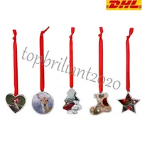 DIY Pendants Hängen Blank Sublimation Alloy Heart Round Sho Star Shape Juldekorationer Jul Nyår Tree DHL Shipping