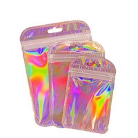 Holograma caramelo arco iris bolsa paquete cremallera cerradura resellable bocado mylar holográfico cosmético acisoories embalaje bolsas de embalaje