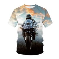 인쇄 된 짧은 소매 오토바이 3D 패턴 여름 새로운 패션 남자 라운드 목 느슨한 티셔츠