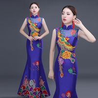Chiński Tradycyjny Cheongsam Suknia Ślubna Phoenix QIPAO dla sukienek suknia sexy długi czerwony styl smok etniczne odzież