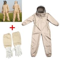Arıcılık için koruyucu giysiler profesyonel havalandırmalı tam vücut arısı deri eldivenlerle takım elbise kahve rengi tutumlu gölge