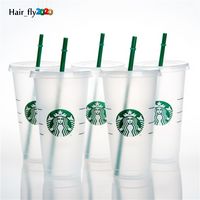 DHL Mermaid Dea Starbucks 24 once / 710ml tazze di plastica Tumbler riutilizzabile trasparente bere bere piano pilastro a forma di coperchio tazza di paglia tazza tazza 496