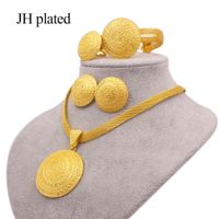 Conjuntos de jóias 24k cor ouro para mulheres Dubai africano festa noiva presentes redondos pingente colar bracelete brincos anel set