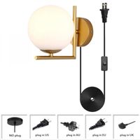 Wall Lamp White Glass Global Sconces Golden Socket Mounted Light 1 Industrial Plug In Cord Bedroom Decoration