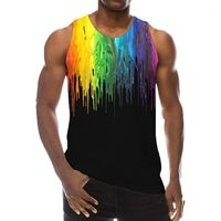 T-shirts sommarstil 3d tryckt västblus mode komfort topp regnbåge splash bläck roligt mönster män fitness tops