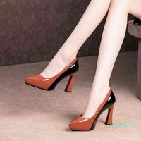 Women's shoes high heels fashion with platform thick heelsmixed colorspointedbrown 2020 champagne office ladies women sandals