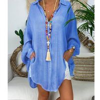 Blouses Femmes Chemises Chemises en coton Draps Tops et taille supérieure Taille à manches longues Turn Bouton Tunique femelle Mince Automne Casual Blusas