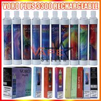 Voro Plus Recargable Vape Vape Pen E Dispositivo de cigarrillo E RGB Light 650mAh Batería 4.8Ml Cartuchos Preumparse 3300 Puffs Vapes Kit vs Dazzle King