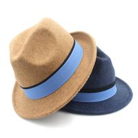 Stingy Brim hattar mode ull kvinnor homeburg fedora hatt med kort trilby filt boate jazz blå band bra pack a18