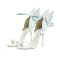 BONColorful Metallic Embroidered Leather Sandal Angel Pumps Party Dress Wedding Shoes Butterfly Ankle Wrap High Heel