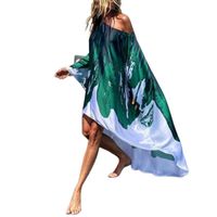 Günlük Elbiseler Kadın Elbise Seksi Plaj Batwing Sleeve Slash Kapalı Omuz Büyük Hem Çiçek Baskı Parti Tatil Robe Femme
