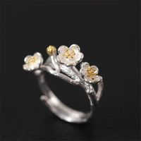 Sterling Silver Chinese Style Handmade Plum Opening Ring Women High-end Party Wedding Jewelry Accessories Engagement Gift Cluster Rings