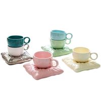 Nordic colorato ceramica latte tazza da tè tazza da ufficio tazze da drinkware creativo gelato macaron cuscino sacchetto di caffè set di tazza di caffè regali di compleanno 211026