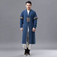Roupas étnicas Asiáticas Tops Tradicionais Homens Estilo Chinês Bordado Bordado Outono Algodão Linho Longo Robe Masculino Hanfu Tang Terno Traje