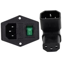 Smart Power-pluggar -2 st ic320 C14 Inloppsgrön Lampa Switch Socket 1 Till Upp höger Vinklad 90 graders IEC Kvinna Adapter