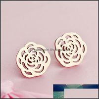 Stud Earrings Jewelry 18Kgp Rose Gold Color Titanium Steel Camellia Classic 316L Stainless For Women Note Fade (Ge105)1 Drop Delivery 2021 D