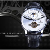 Forsining Automatic Self-Wind Men Dress Watch Sun Moon Phase Tourbillon Waterproof Male Leather Wrist Watches New fashion products in Europe and America