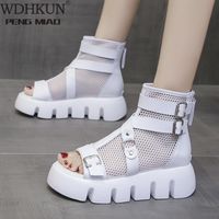 Boots WDHKUN Open Toe Platform Heel Women Summer Shoes 2021 Black Chunky Autumn Breathable High Quality