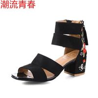 Zapatos de vestir bordado de tacón alto sandalias mujeres verano étnico floral fiesta moda hueco frente mujer