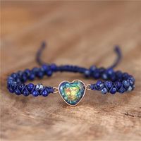 Charm Bracelets Boho Blue Natural Stone Heart String Beads Braided Macrame Friendship Wrap Bracelet Femme Women Classic Jewelry