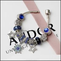 2022 New Charm Bracelets Fit Pandoras 925 Sier Blue Star Snowflake Crystal Pendant Bracelet Diy Jewelry Beads Cat Eye for Holiday Gifts Drop Delivery Brand Chain 3frh
