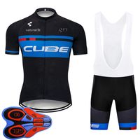 Summer Transpirable Cube Team Mens Cycling Mangas cortas Jersey Babero Shorts Sets MTB Bike Ropa Ropa Racing Bicycle Outfits Soprts Uniform S21051913